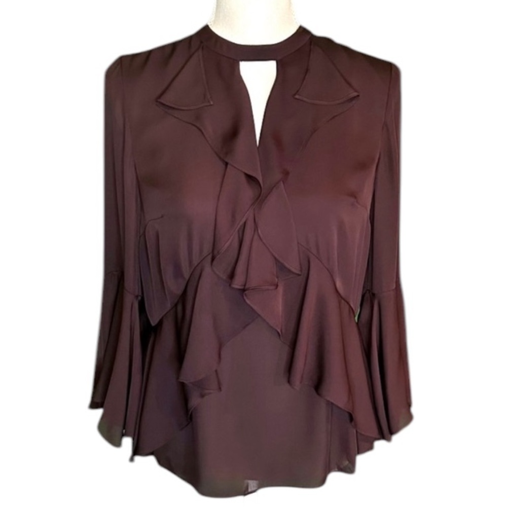 CINQ A SEPT SIA CHOKER SILK BURGUNDY MAROON PLUM Ruffled Blouse Top S